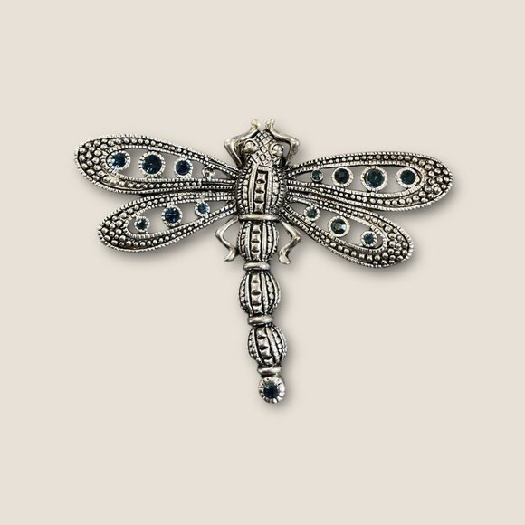 Lot Of 5 Dragonfly Brooch Pins Assorted Styles Rhinestones & Enamel Silver-Tone - Picture 5 of 8
